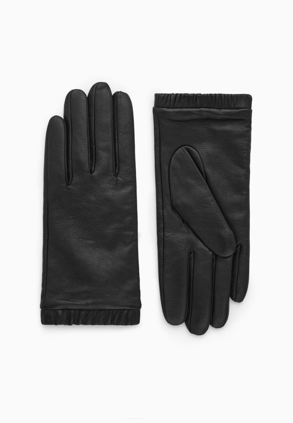 GATHERED LEATHER-CASHMERE GLOVES
