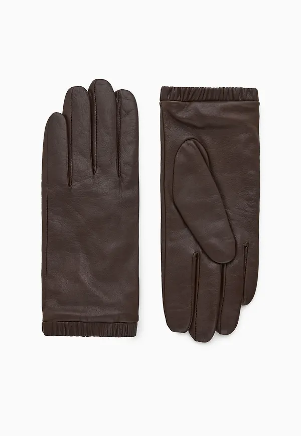 GATHERED LEATHER-CASHMERE GLOVES