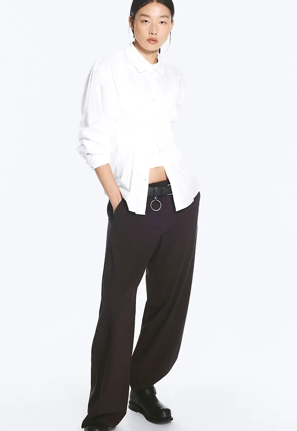 Gathered Waist Cotton Poplin Shirt