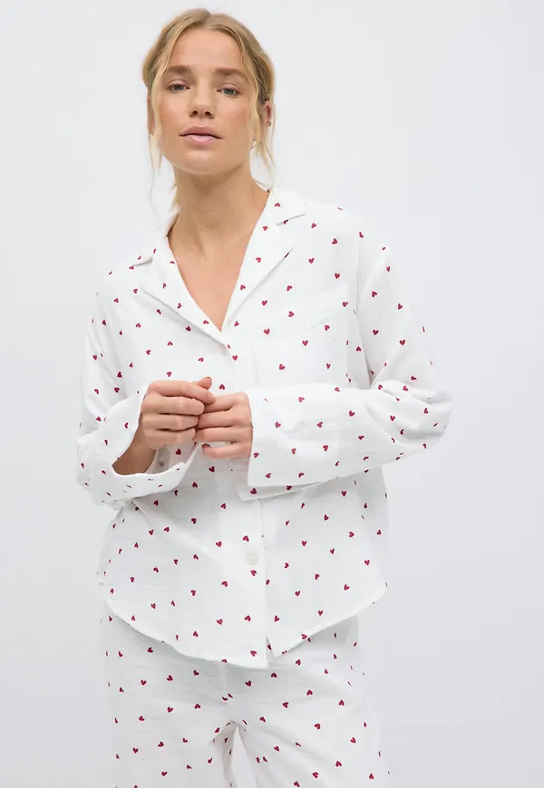 Gina Tricot - Gauze pyjamas shirt - pyjamas - Vit - XS - Dam