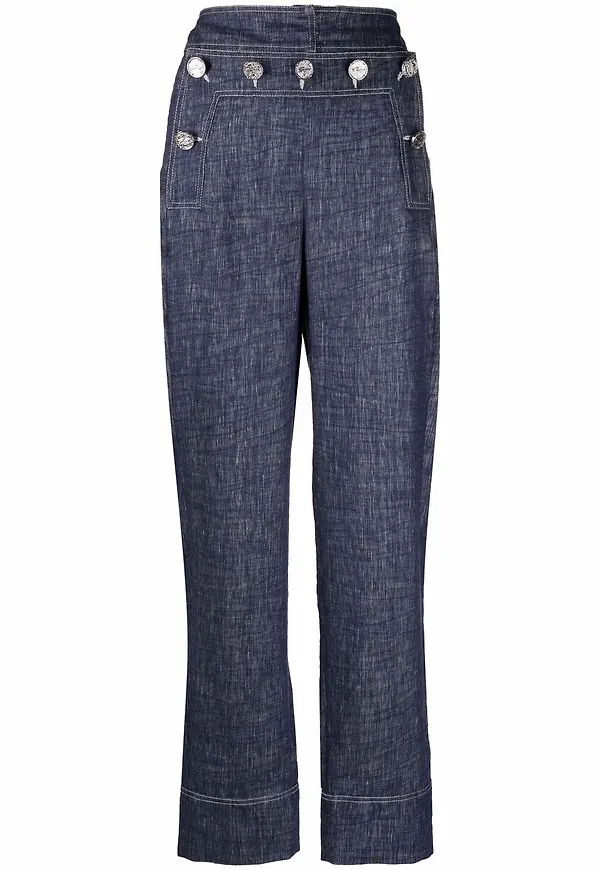 Genny straight-jeans med hög midja - Blå