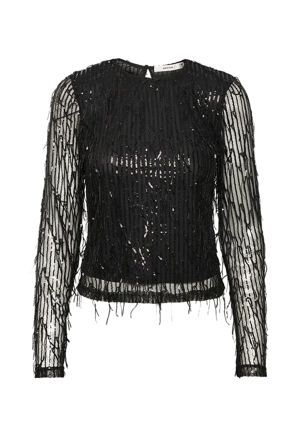 Gestuz - Paljettopp MielleGZ LS Blouse - Svart - 36