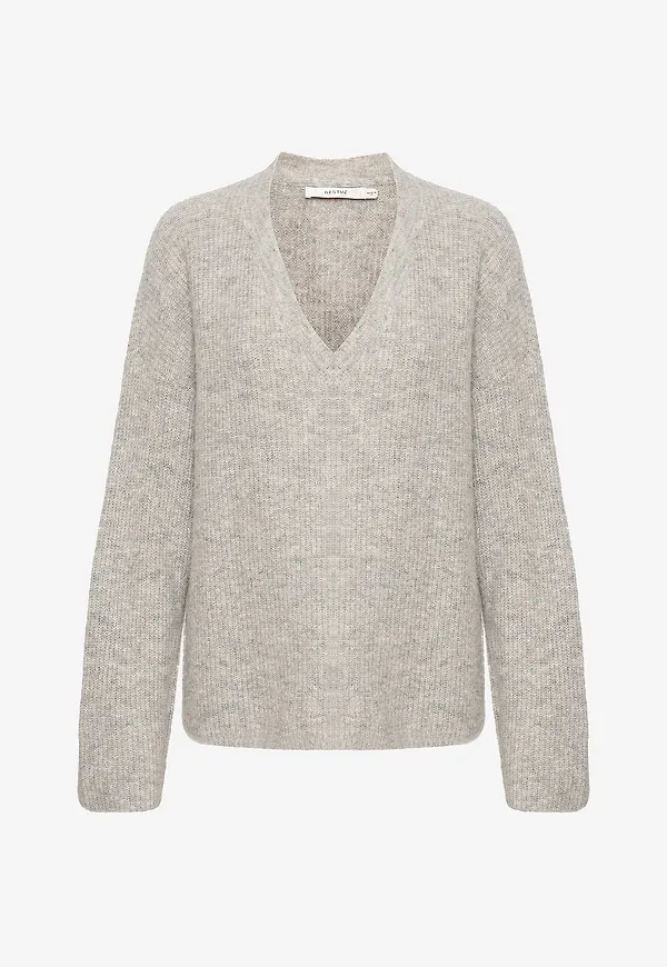 Gestuz - Tröja AlphaGZ V-pullover - Grå