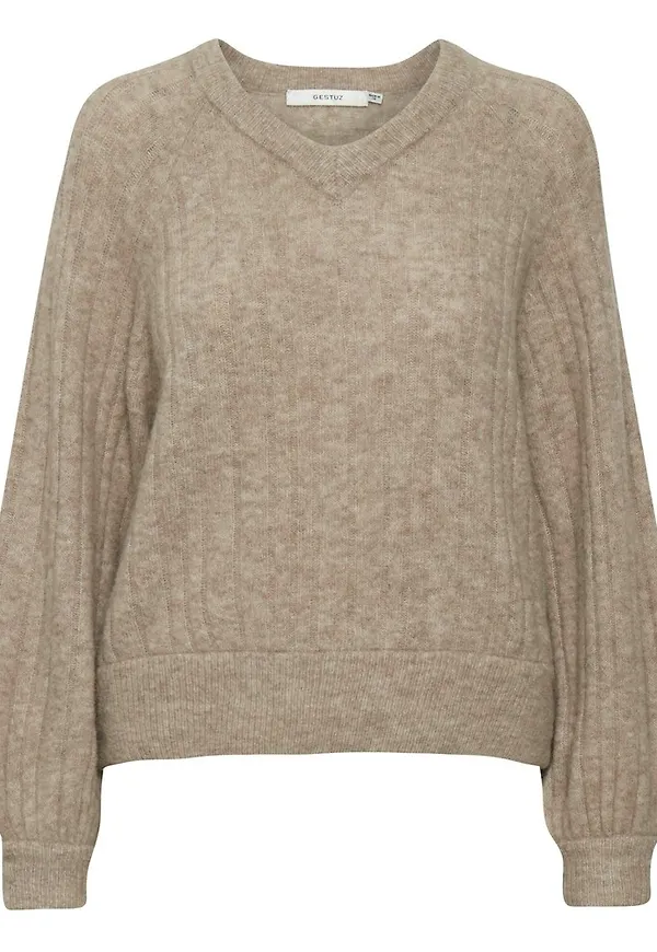 Gestuz AlphaGZ R V-pullover Beige, Dam
