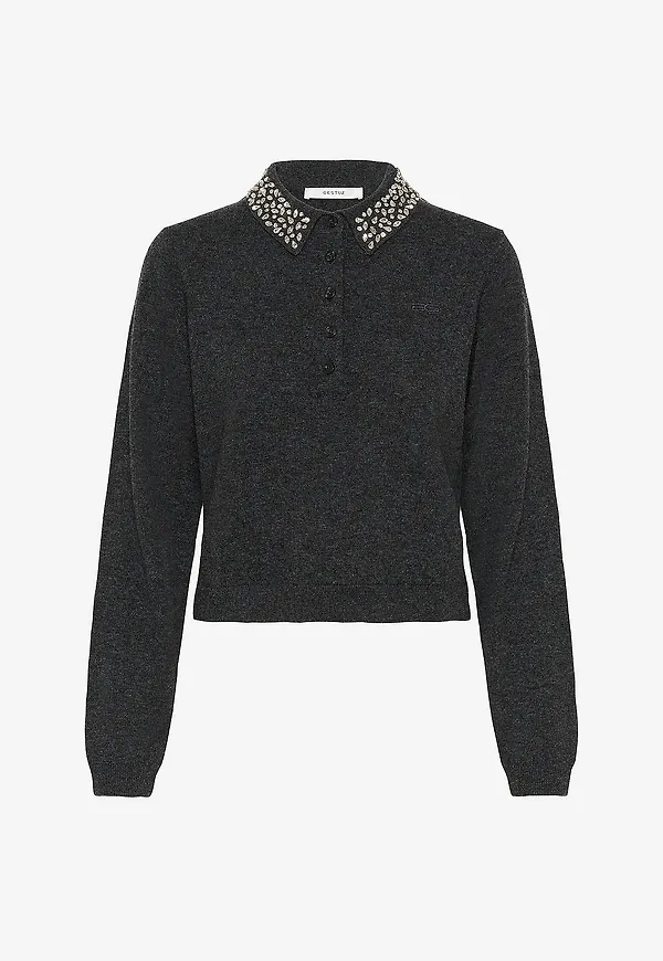 Gestuz - Tröja gzManzi Deco Polo Pullover - Grå