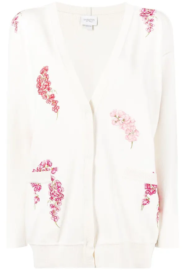 Giambattista Valli blommig stickad kofta - Vit
