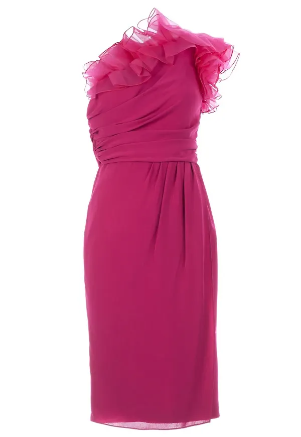 Giambattista Valli one shoulder ruffle dress - Rosa