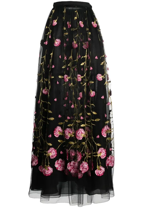 Giambattista Valli tyllkjol med blomsterbrodyr - Svart