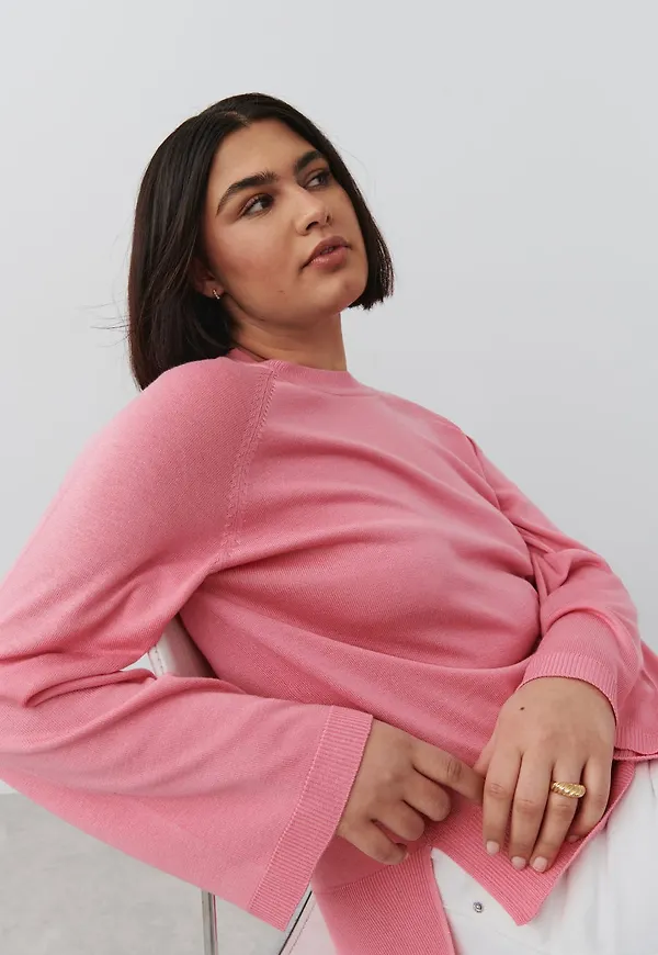 Gina Tricot - Basic fine knit sweater - långärmade toppar - Pink - L - Female
