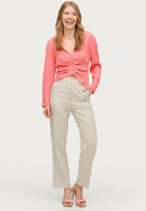 Gina Tricot - Byxor Straight Linen Trousers - Beige