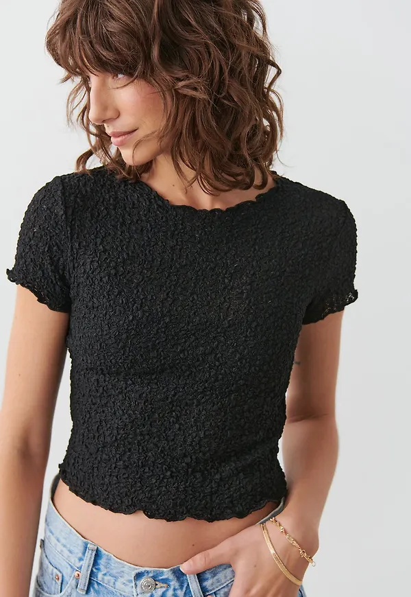 Gina Tricot - Cropped lace top - spetstoppar - Black - XL - Female