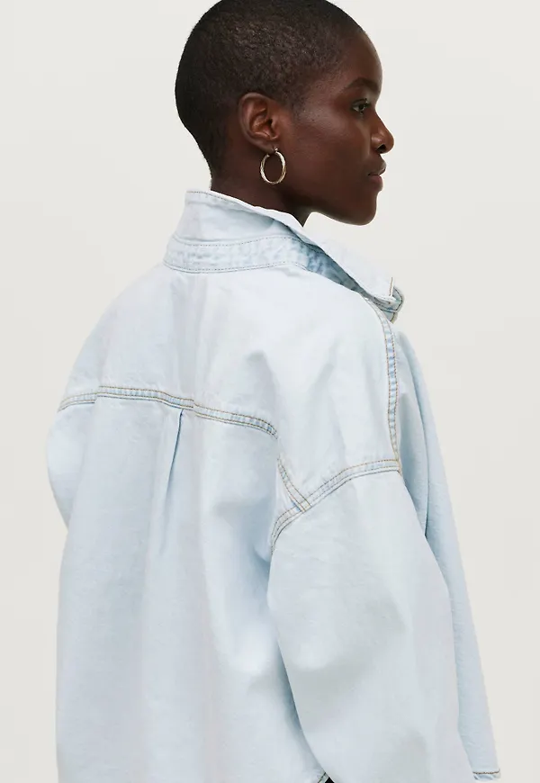 Gina Tricot - Jeansskjorta Cropped Denim Shirt - Blå