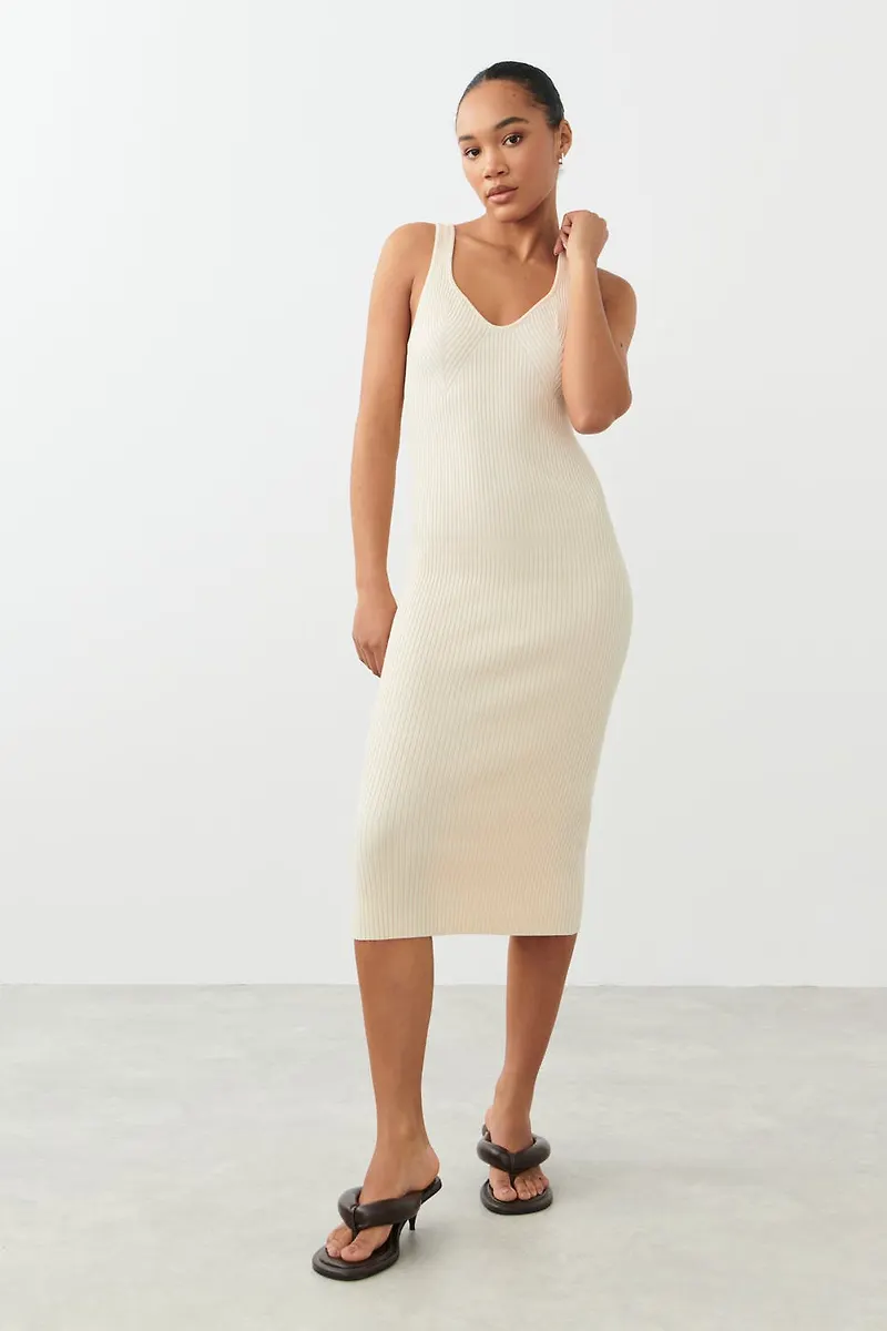 Gina Tricot - Knitted dress - stickade klänningar - White - L - Female