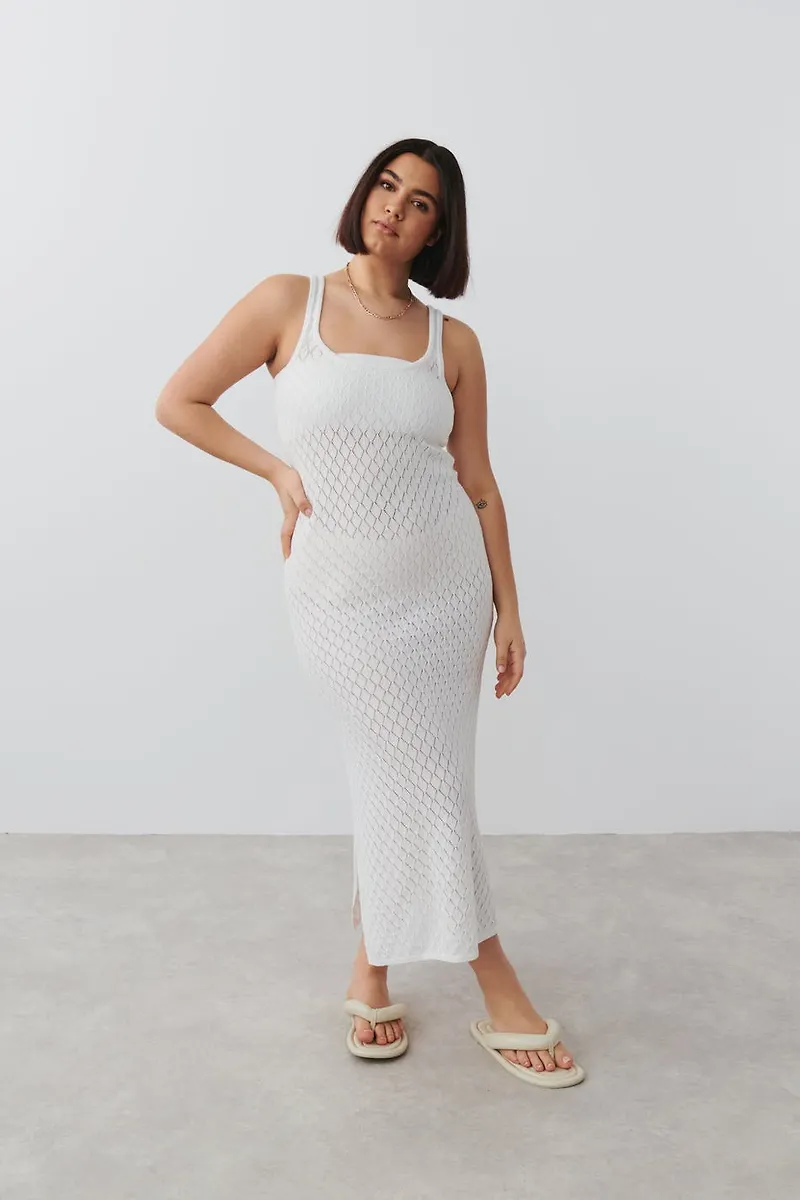 Gina Tricot - Knitted maxi dress - stickade klänningar - White - XS - Female