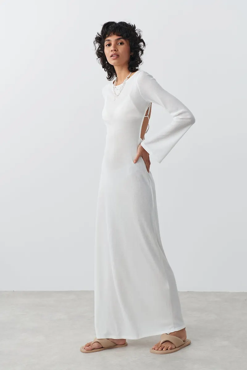 Gina Tricot - Open back maxi dress - långklänningar - White - S - Female