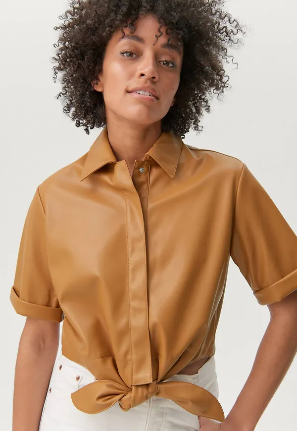 Gina Tricot - Skjorta Tea Tie PU Shirt - Brun