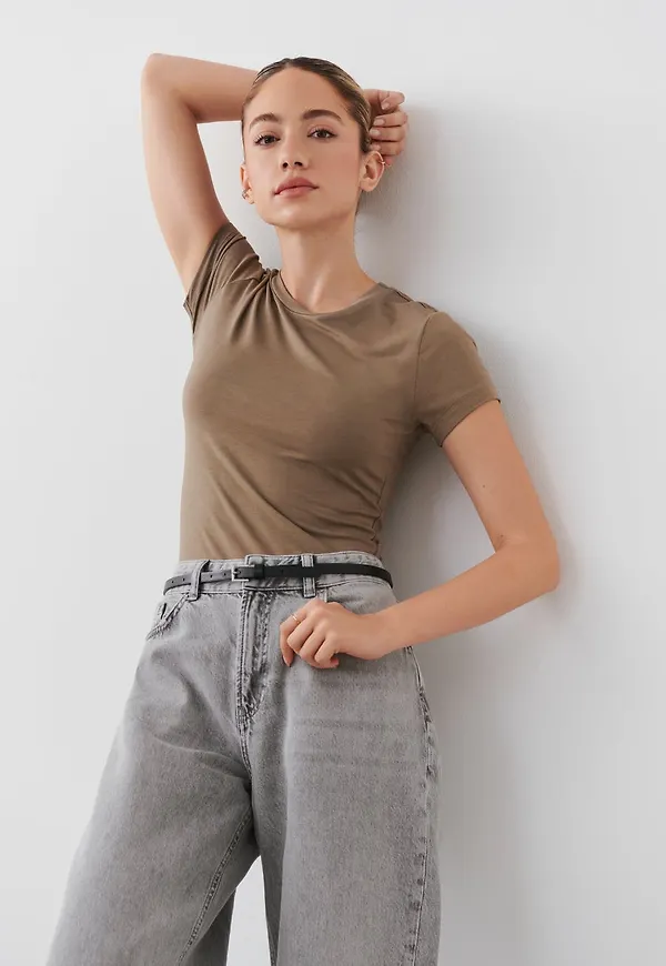 Gina Tricot - Soft touch short sleeve top - toppar - Brown - M - Female