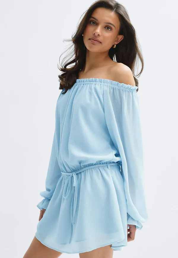 Gina Tricot - 14+ breeze off shoulder dress - klänningar - Blå - S - Dam