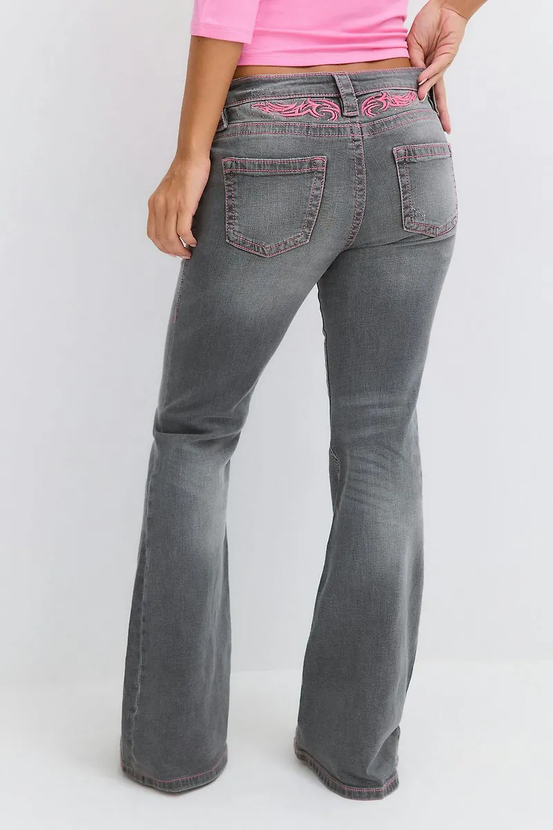 Gina Tricot - 14+ delowlow flare jeans tall - tall jeans - Grå - XXS - Dam