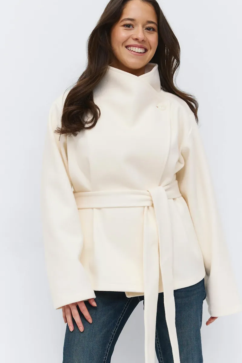 Gina Tricot - 14+ felt wrap jacket - jackor - Vit - L - Dam