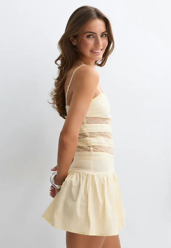 Gina Tricot - 14+ lace detail mini dress - klänningar - Beige - XXS - Dam