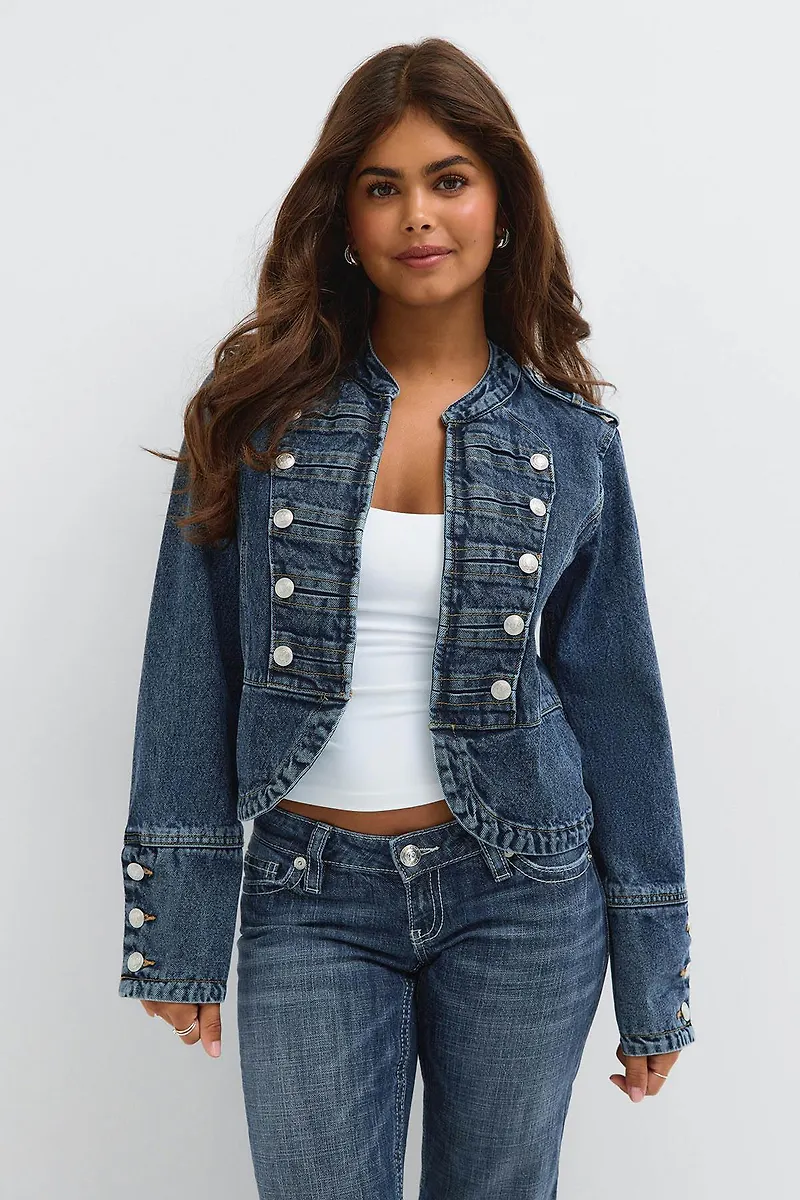 Gina Tricot - 14+ napoleon denim jacket - jackor - Blå - M - Dam