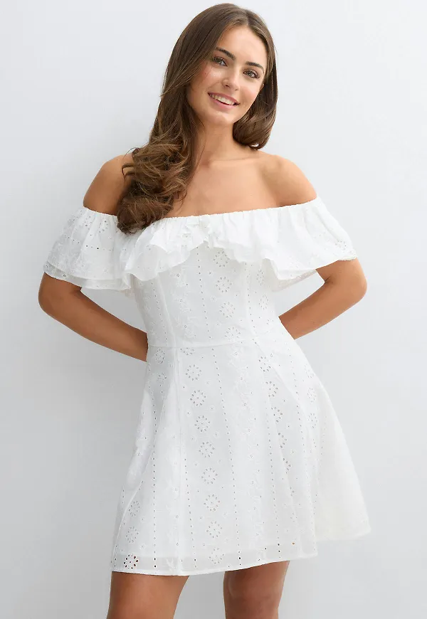 Gina Tricot - 14+ off shoulder dress - klänningar - Vit - XXS - Dam