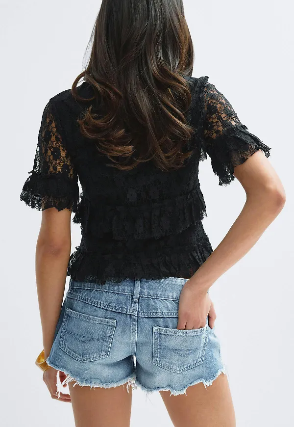 Gina Tricot - 14+ pleated low denim shorts - Jeansshorts - Blå - XS - Dam