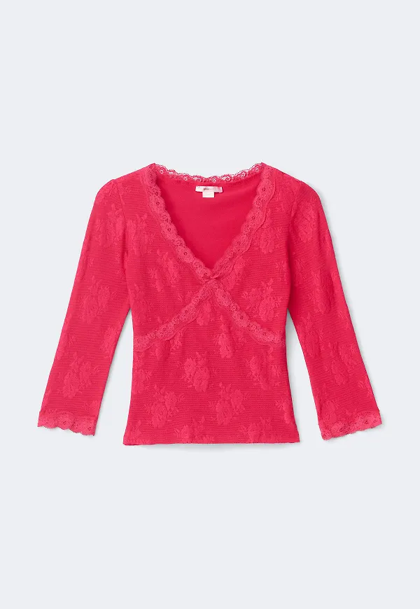 Gina Tricot - 14+ quarter sleeve frill top - toppar - Röd - XS - Dam