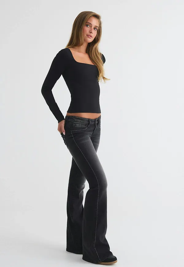 Gina Tricot - 14+ runway studs jeans - Low waist jeans - Svart - XS - Dam