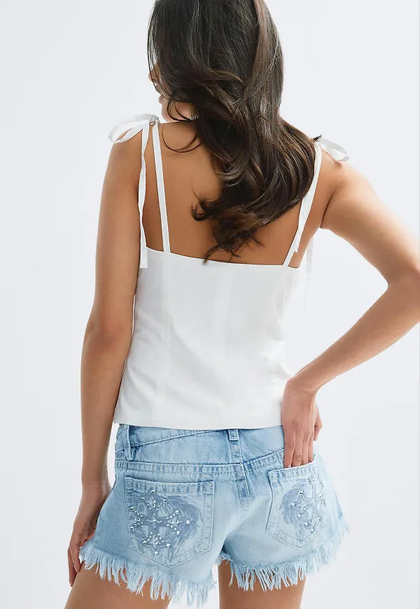 Gina Tricot - 14+ slay low denim shorts - shorts - Blå - XXS - Dam