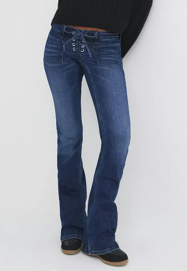 Gina Tricot - 14+ tie lace detail jeans tall - tall jeans - Blå - S - Dam