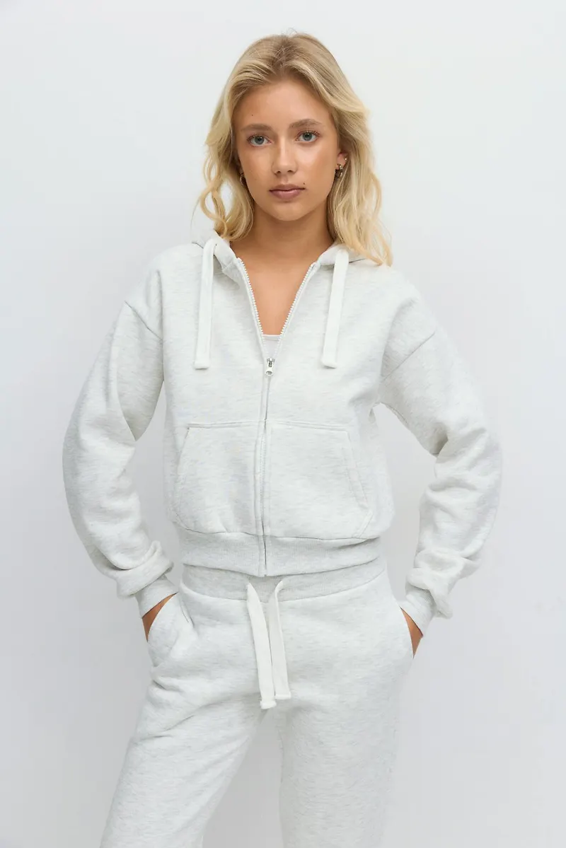 Gina Tricot - 14+ zip hoodie - homewear - Grå - XXS - Dam