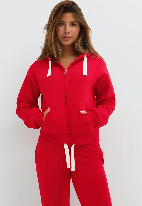 Gina Tricot - 14+ zip hoodie - Koftor & cardigans - Röd - XXS - Dam