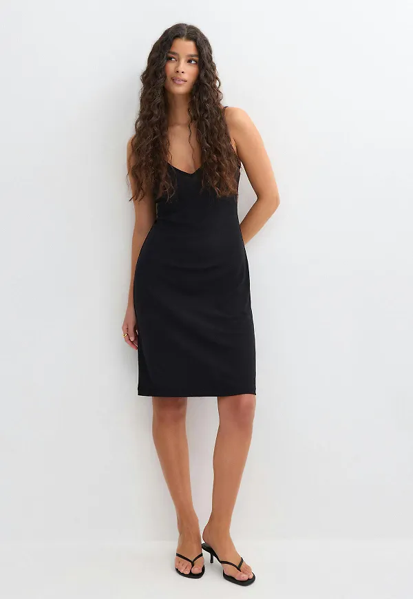 Gina Tricot - 90s slip dress - midiklänningar - Svart - XS - Dam