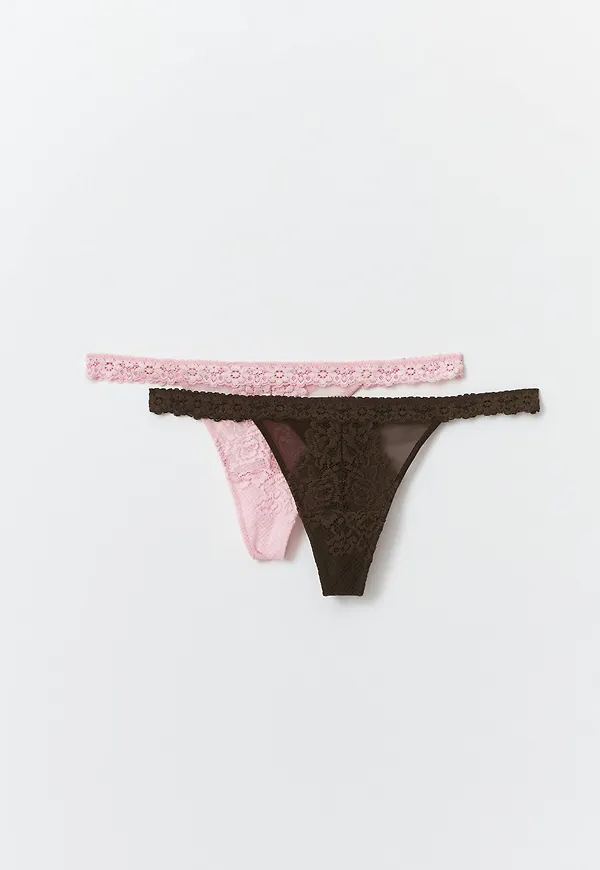 Gina Tricot - 2-pack lace thong - trosor 2-pack - Brun - XL - Dam