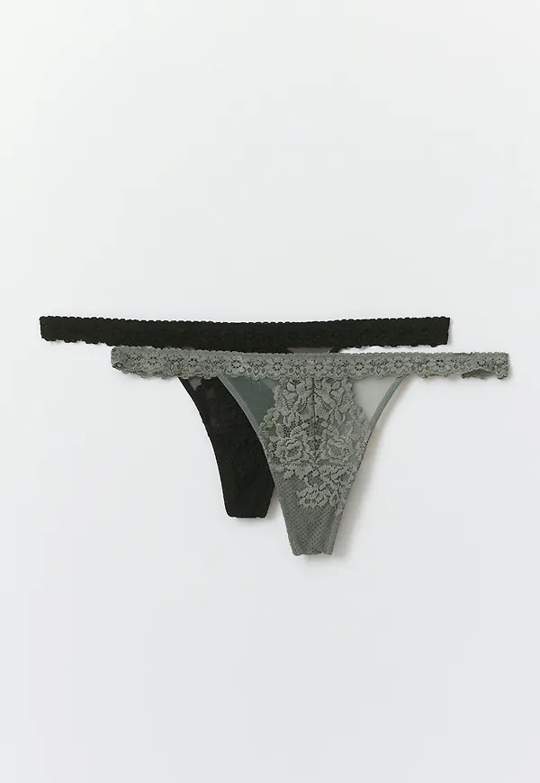 Gina Tricot - 2-pack lace thong - trosor 2-pack - Svart - M - Dam
