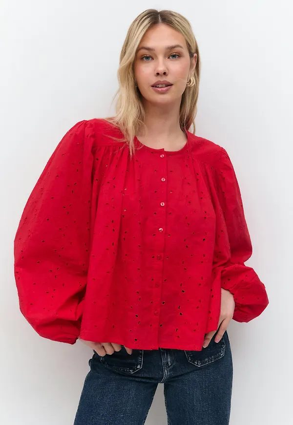 Gina Tricot - Anglaise blouse - blusar med puffärm - Röd - S - Dam