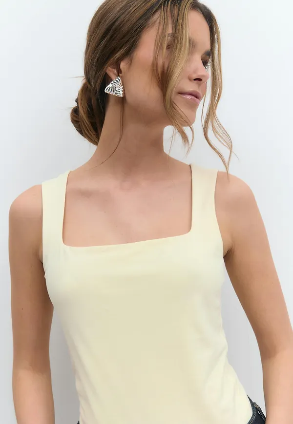 Gina Tricot - Basic square tanktop - linnen - Gul - XL - Dam