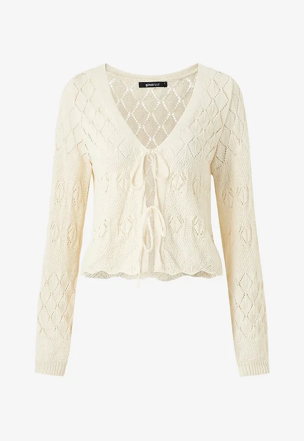 Gina Tricot - Cardigan Knitted Crochet Cardigan - Vit