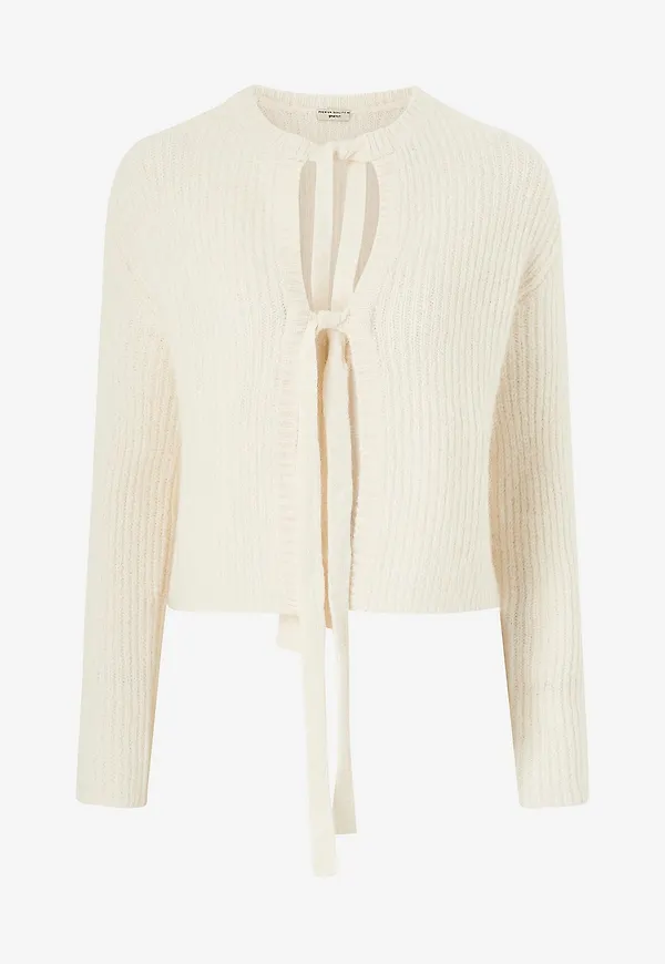 Gina Tricot - Cardigan Knitted Tie Cardigan - Vit