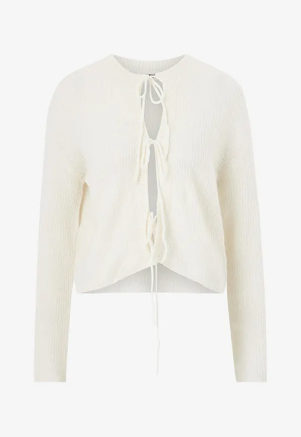 Gina Tricot - Cardigan Knitted Tie Cardigan - Vit