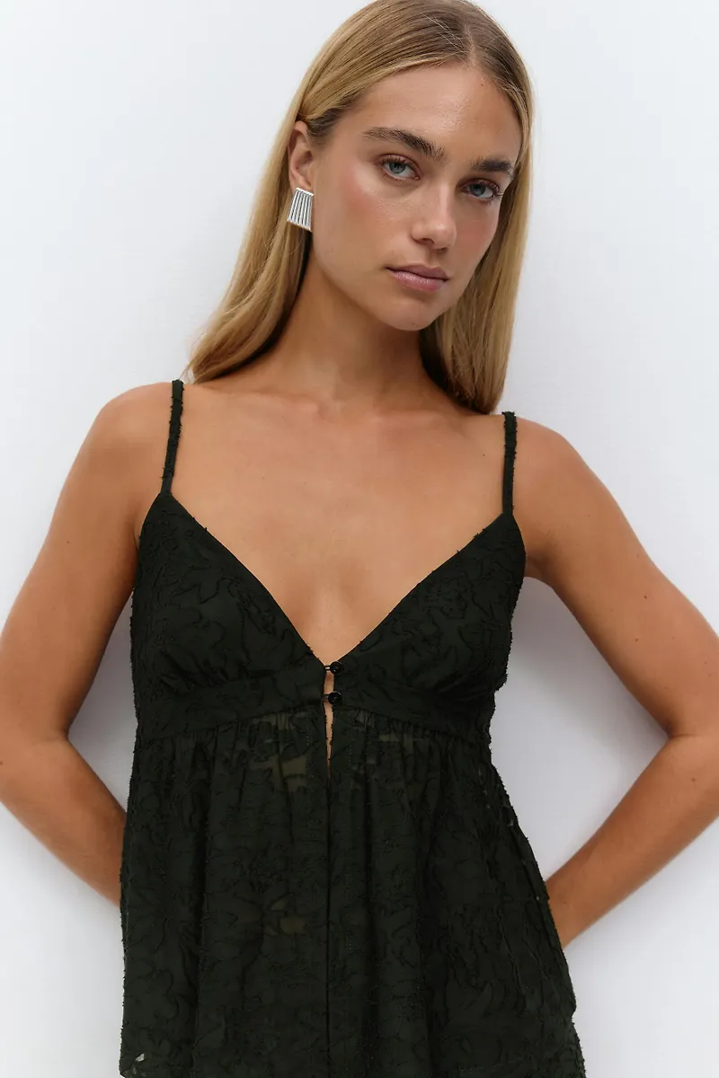 Gina Tricot - Floral singlet - linnen - Svart - XL - Dam