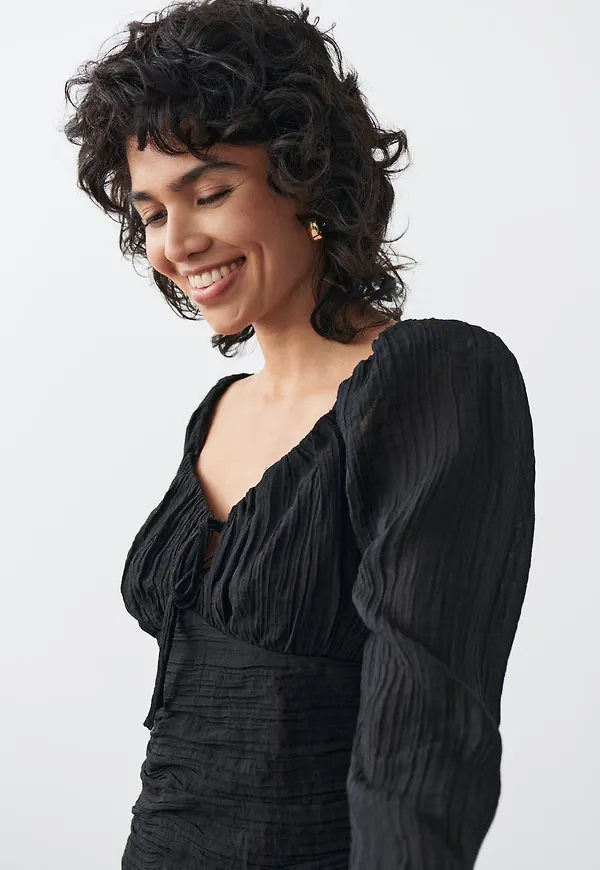 Gina Tricot - Gathered bust blouse - blusar - Black - S - Female