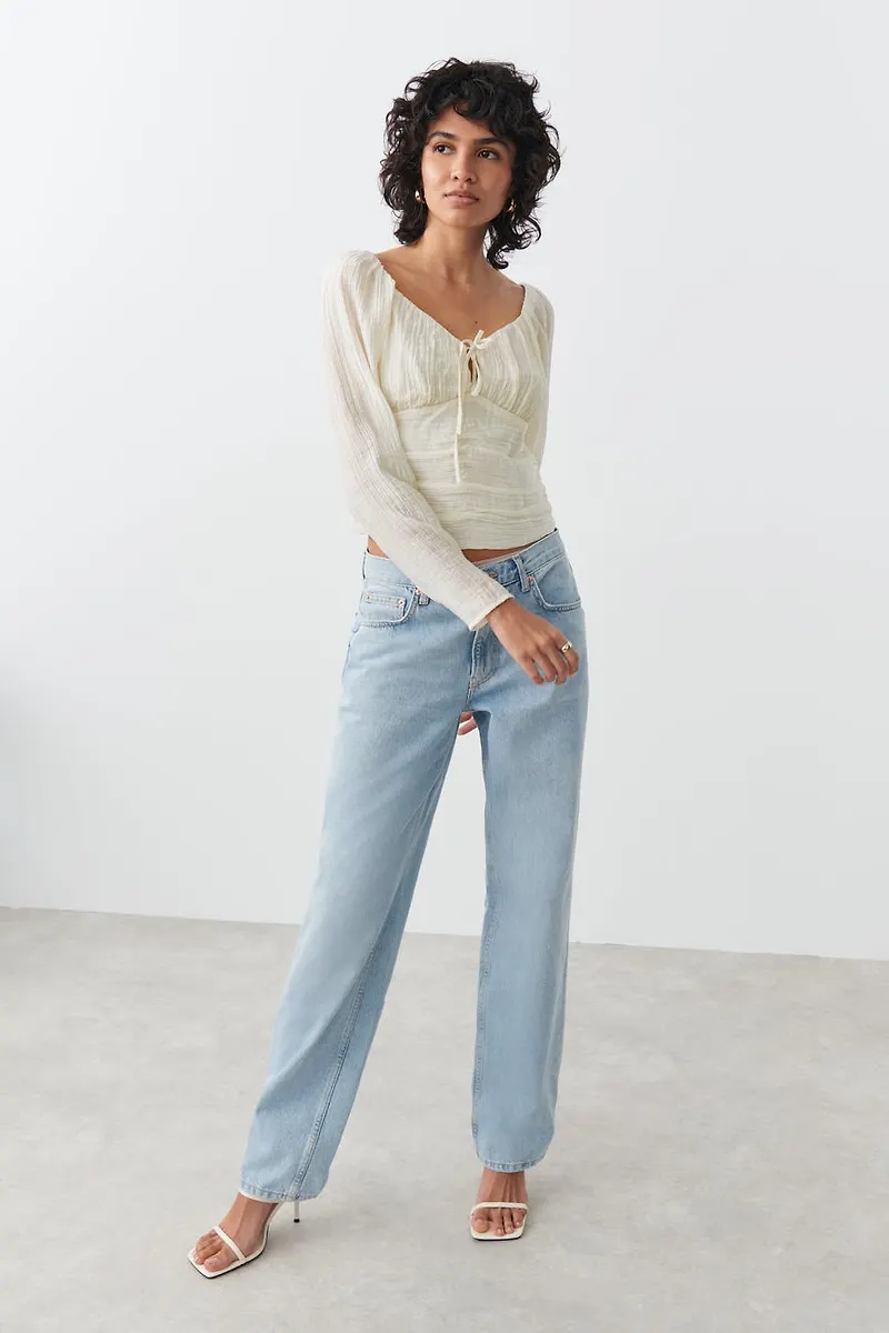 Gina Tricot - Gathered bust blouse - blusar - White - M - Female