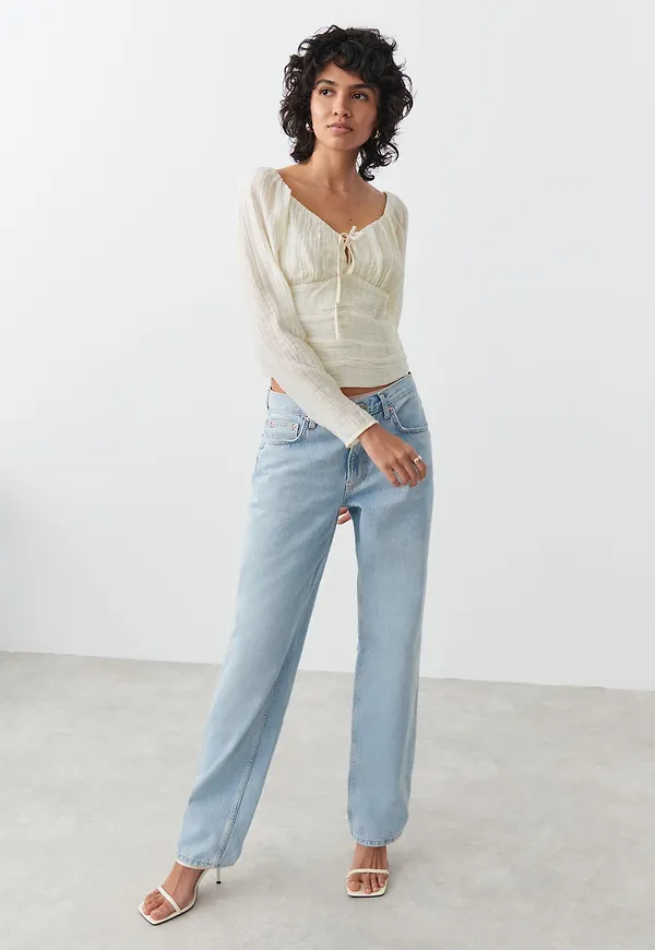 Gina Tricot - Gathered bust blouse - blusar - White - M - Female