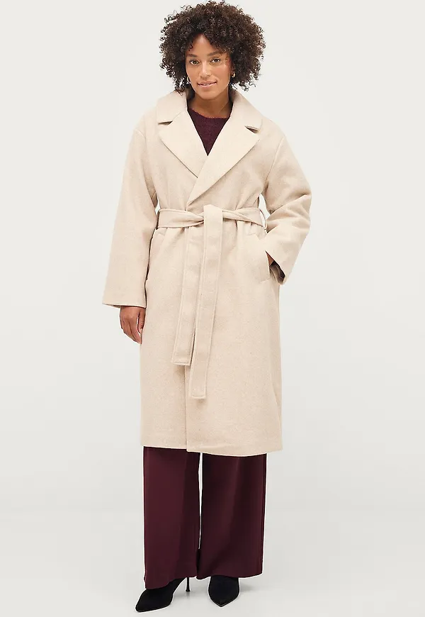 Gina Tricot - Kappa Long Belted Coat - Beige