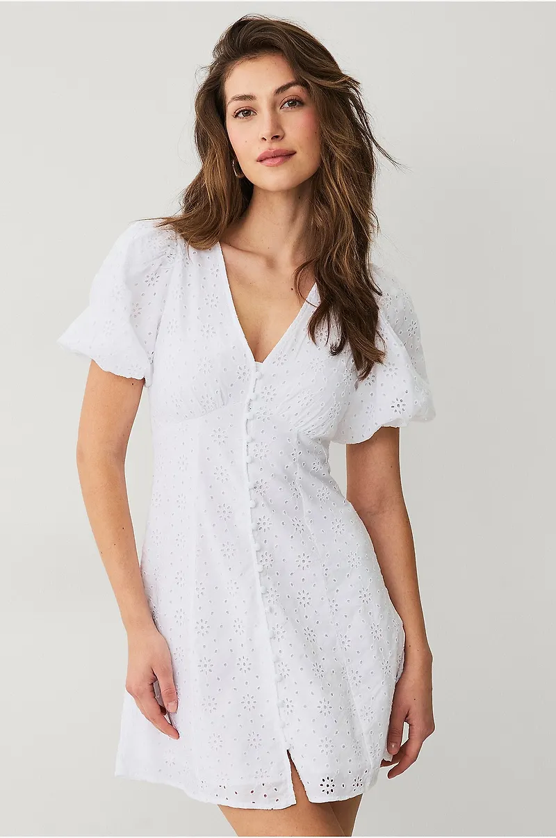 Gina Tricot - Klänning Broderie Anglais Dress - Vit