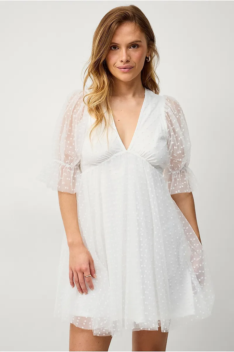 Gina Tricot - Klänning Tulle Dot Mini Dress - Vit
