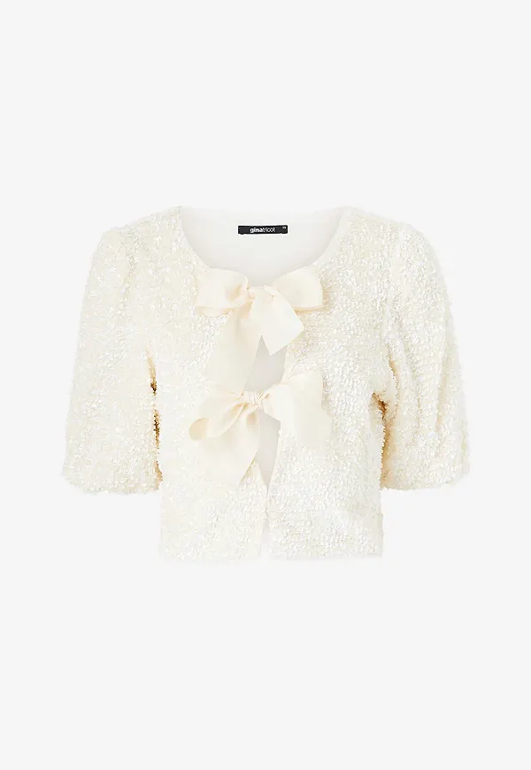 Gina Tricot - Paljettopp Bow Top - Vit